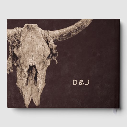 Land Rodeo Westerne bruine stier schedel Gastenboek (Achterkant)