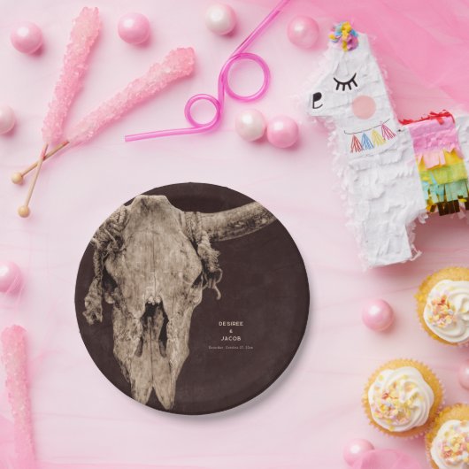 Land Rodeo Westerne bruine stier schedel Papieren Bordje (Feest)