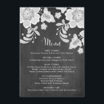 Land Roestkalk op karton I Menu<br><div class="desc">Land Rustic Floral Lace op de Kaart van het Menu van het Chalkboard. Een aanpasbare menukaart met witte florale kant op de achtergrond van het faux-alkboard. Aangepast door je eigen gegevens toe te voegen. Dit prachtige menu is perfect voor landelijke,  boze,  herfst- en  themaevenementen. Overeenkomende objecten zijn beschikbaar.</div>