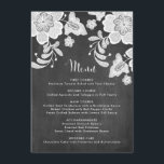 Land Roestkalk op karton I Menu<br><div class="desc">Land Rustic Floral Lace op de Kaart van het Menu van het Chalkboard. Een aanpasbare menukaart met witte florale kant op de achtergrond van het faux-alkboard. Aangepast door je eigen gegevens toe te voegen. Dit prachtige menu is perfect voor landelijke,  boze,  herfst- en  themaevenementen. Overeenkomende objecten zijn beschikbaar.</div>