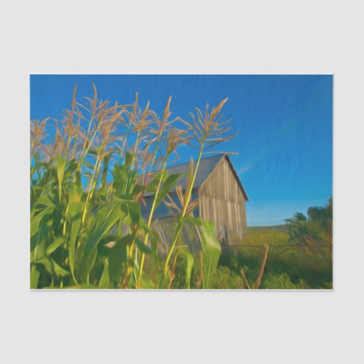 Land Roestland Oud Barn Blauw Groen Boerderij Tissuepapier (Voorkant)