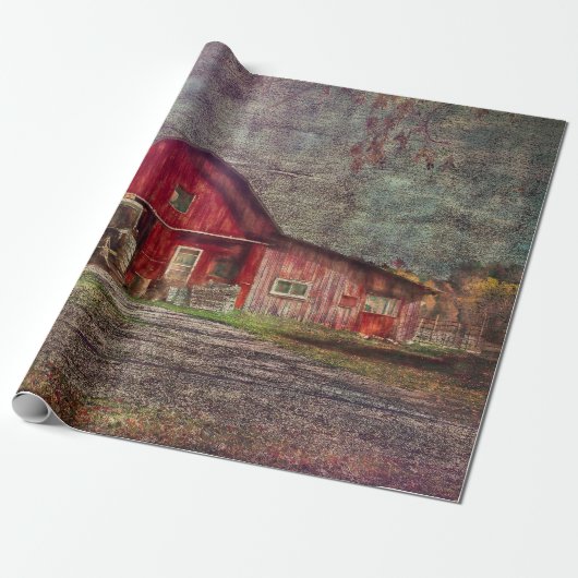  land Roestland oude rode textuur Barn Cadeaupapier (Uitgerold)