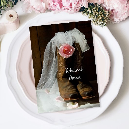 Land Roos Cowboy Boots Wedding Rehearsal Dinner Kaart