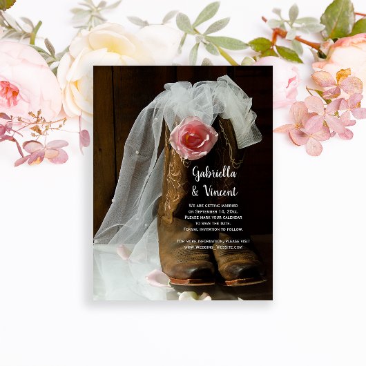 Land Roos Cowboy Boots Wedding Save the Date Magnetische Uitnodiging