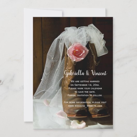 Land Roos Cowboy Boots Western Save the Date Kaart (Voorkant)