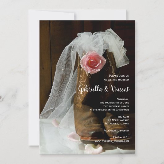 Land Roos en Cowboy Boots Westerne bruiloft Kaart (Voorkant)