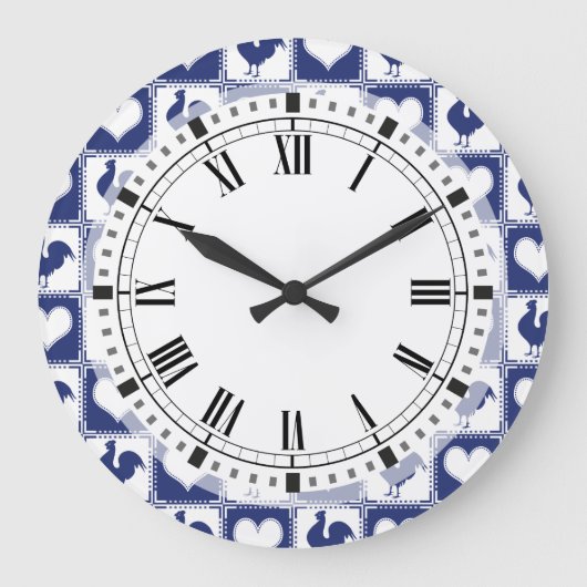Land Rooster en Hearts Blue en White Boerderij Grote Klok (Voorkant)