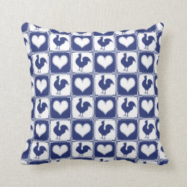 Land Rooster en Hearts Blue en White Boerderij Kussen