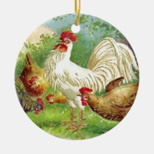  Land Rooster en kippen Keramisch Ornament