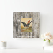 Land Rooster Rustic Wood Farmhouse Naam Vierkante Klok (Huis)