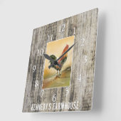 Land Rooster Rustic Wood Farmhouse Naam Vierkante Klok (Hoek)