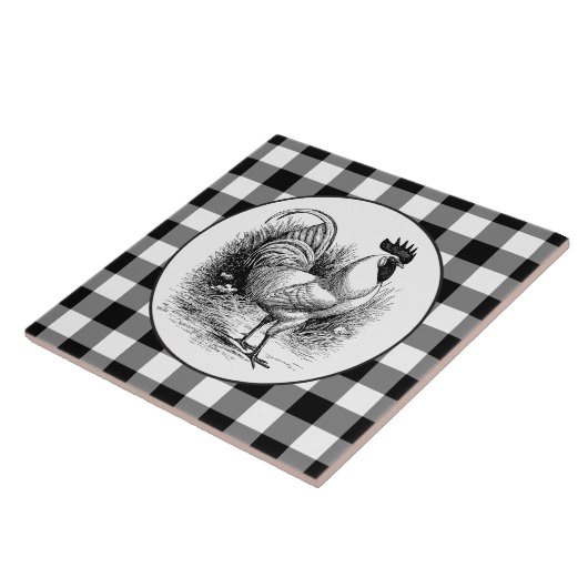Land Rooster zwarte witte cheques tegel Tegeltje (Zijkant)