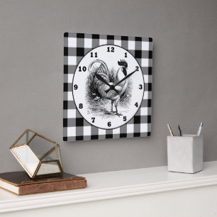 Land Rooster zwarte witte klok