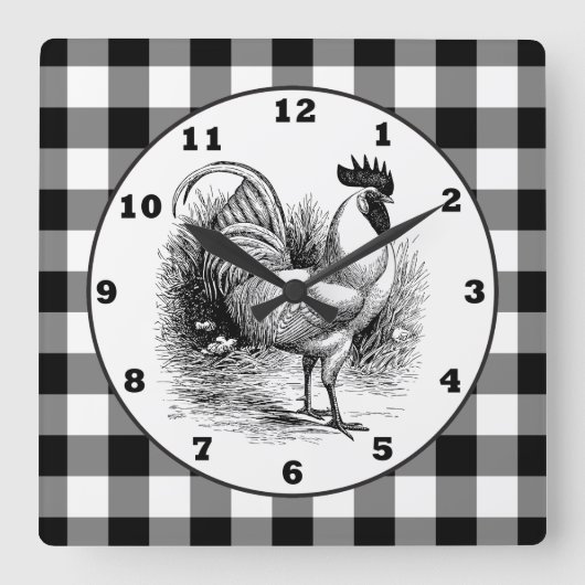 Land Rooster zwarte witte klok (Voorkant)