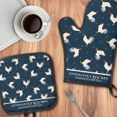 Land Roosters Patroon Marine gepersonaliseerd Ovenwant & Pannenlap Set