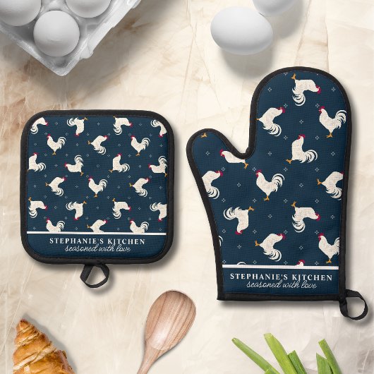 Land Roosters Patroon Marine gepersonaliseerd Ovenwant & Pannenlap Set
