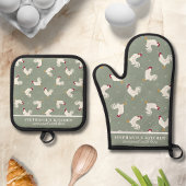 Land Roosters Patroon Sage Gepersonaliseerd Ovenwant & Pannenlap Set