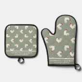 Land Roosters Patroon Sage Gepersonaliseerd Ovenwant & Pannenlap Set (Voorkant)