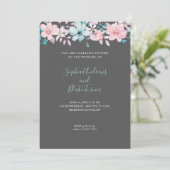  land Roze en Blauwe Floral Gray Weddenschap Kaart (Staand voorkant)