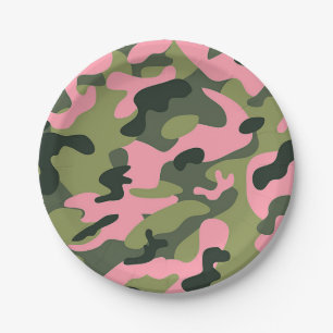 Land Roze Groen Army Camo Camouflage Verjaardag Papieren Bordje