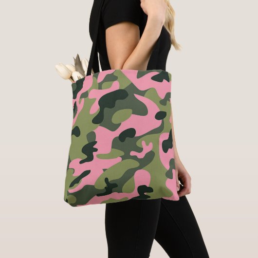 Land Roze Groen Leger Camo Camouflage Patroon Tote Bag (Dichtbij)