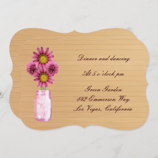 Land Roze Mason Jar Reception Kaart (Voorkant / Achterkant)