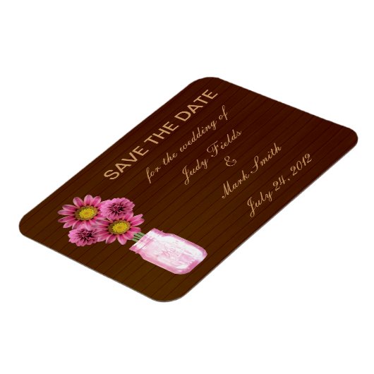Land Roze Roze Mason Jar sparen de Datum Magnet Magneet (Linkerzijde)