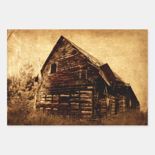 Land Rustic Barn  Brown Sepia Texture Inpakpapier Vel (Voorkant 3)