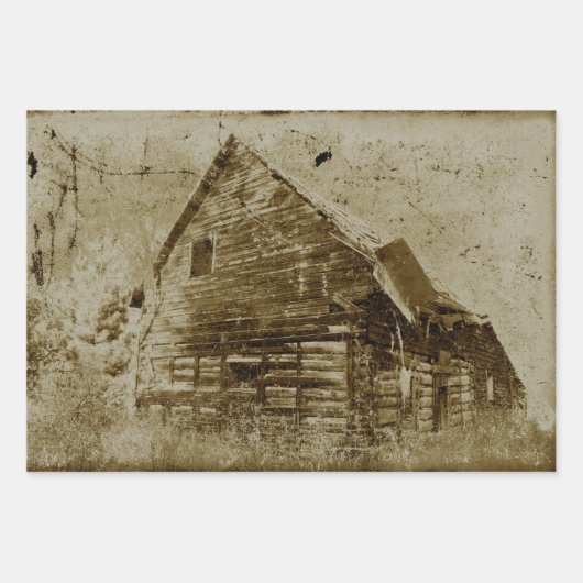 Land Rustic Barn  Sepia Texture Inpakpapier Vel (Voorkant 3)