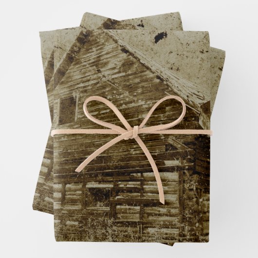 Land Rustic Barn Sepia Texture Inpakpapier Vel (In situ)