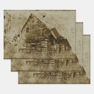 Land Rustic Barn  Sepia Texture Inpakpapier Vel