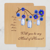 Land Rustic Blue Mason Jars Maid of Honor Kaart (Voorkant / Achterkant)