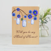 Land Rustic Blue Mason Jars Maid of Honor Kaart (Staand voorkant)
