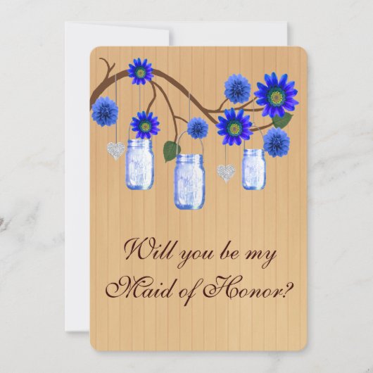 Land Rustic Blue Mason Jars Maid of Honor Kaart (Voorkant)