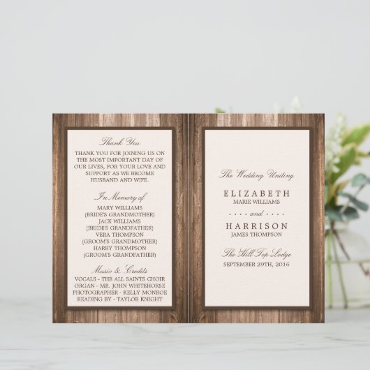 Land Rustic Brown Wood Wedding (Staand voorkant)