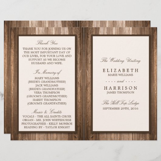 Land Rustic Brown Wood Wedding (Voorkant / Achterkant)