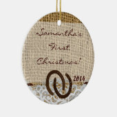 Land Rustic Burlap - Gepersonaliseerde naamgeving Keramisch Ornament (Rechts)