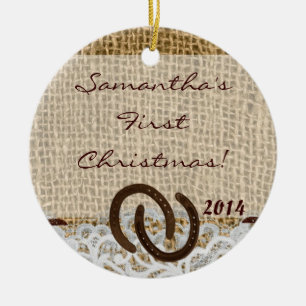 Land Rustic Burlap - Gepersonaliseerde naamgeving Keramisch Ornament