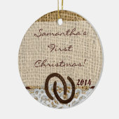 Land Rustic Burlap - Gepersonaliseerde naamgeving Keramisch Ornament (Links)