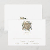 Land Rustic Floral Monogram Wreath Wedding RSVP Kaartje (Voorkant / Achterkant)
