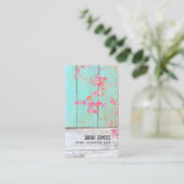 Land Rustic Floral Turquoise Wood Visitekaartje (Staand voorkant)
