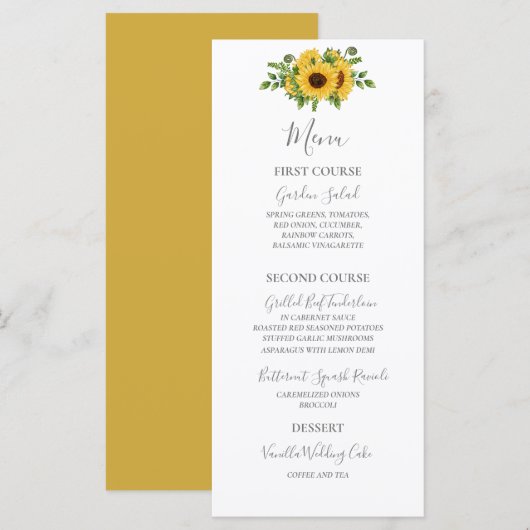 Land Rustic Gold Floral Sunflower Wedding Menu (Voorkant / Achterkant)