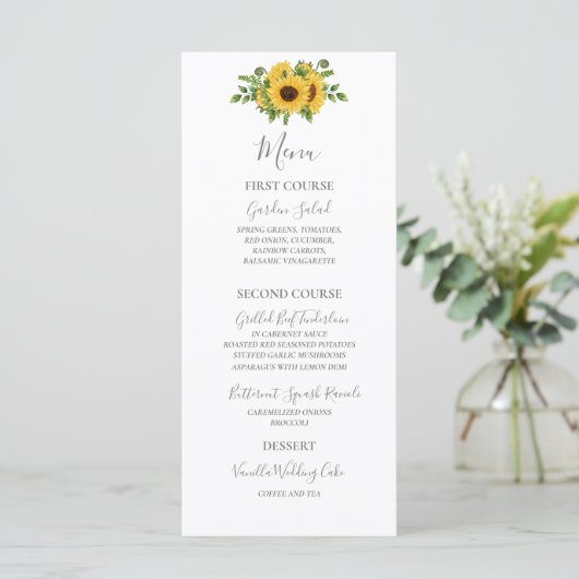 Land Rustic Gold Floral Sunflower Wedding Menu (Staand voorkant)