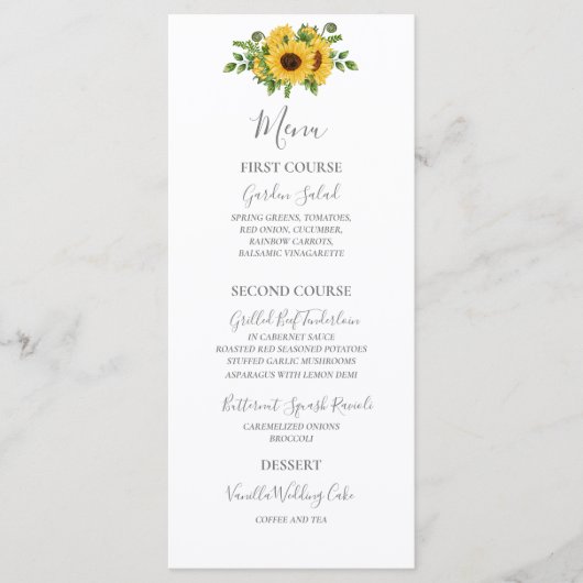 Land Rustic Gold Floral Sunflower Wedding Menu (Voorkant)