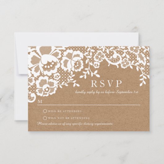 Land Rustic Lace Wedding RSVP Kaartje (Voorkant)