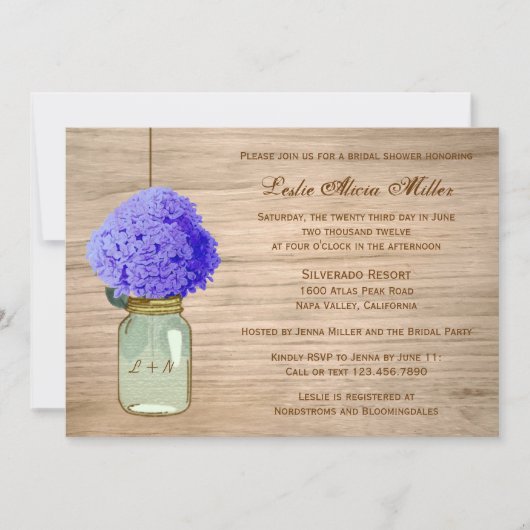 Land Rustic Mason Jar Cornflower Blue Hydrangea Kaart (Voorkant)