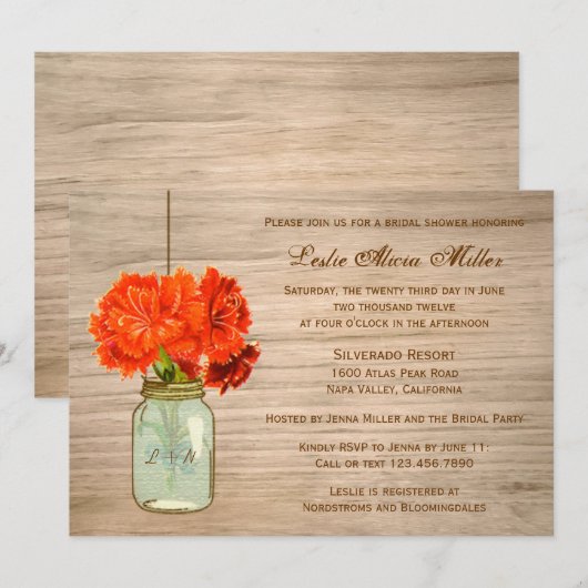 Land Rustic Mason Jar Flowers Vrijgezellenfeest Kaart (Voorkant / Achterkant)