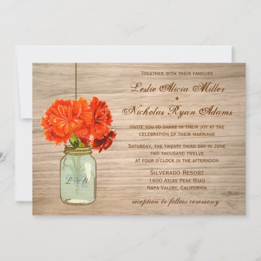 Land Rustic Mason Jar Flowers Weddenschap Kaart (Voorkant)