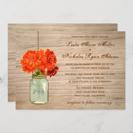 Land Rustic Mason Jar Flowers Weddenschap Kaart (Voorkant / Achterkant)