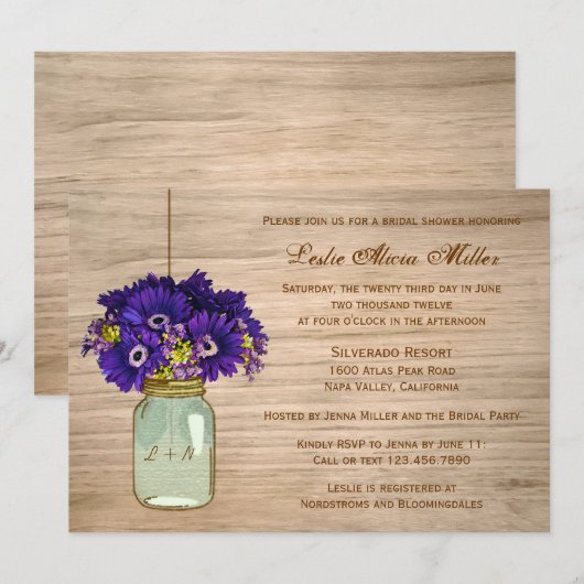 Land Rustic Mason Jar Gerbera Daisies Kaart (Voorkant / Achterkant)